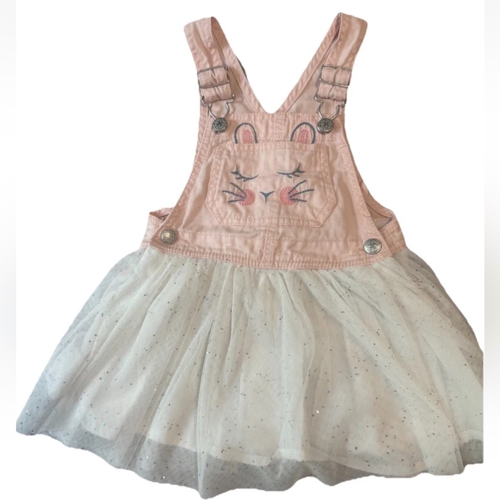 OshKosh 3T Toddle Girl Rabbit Dress, Easter Pink and White Ballerina Overalls